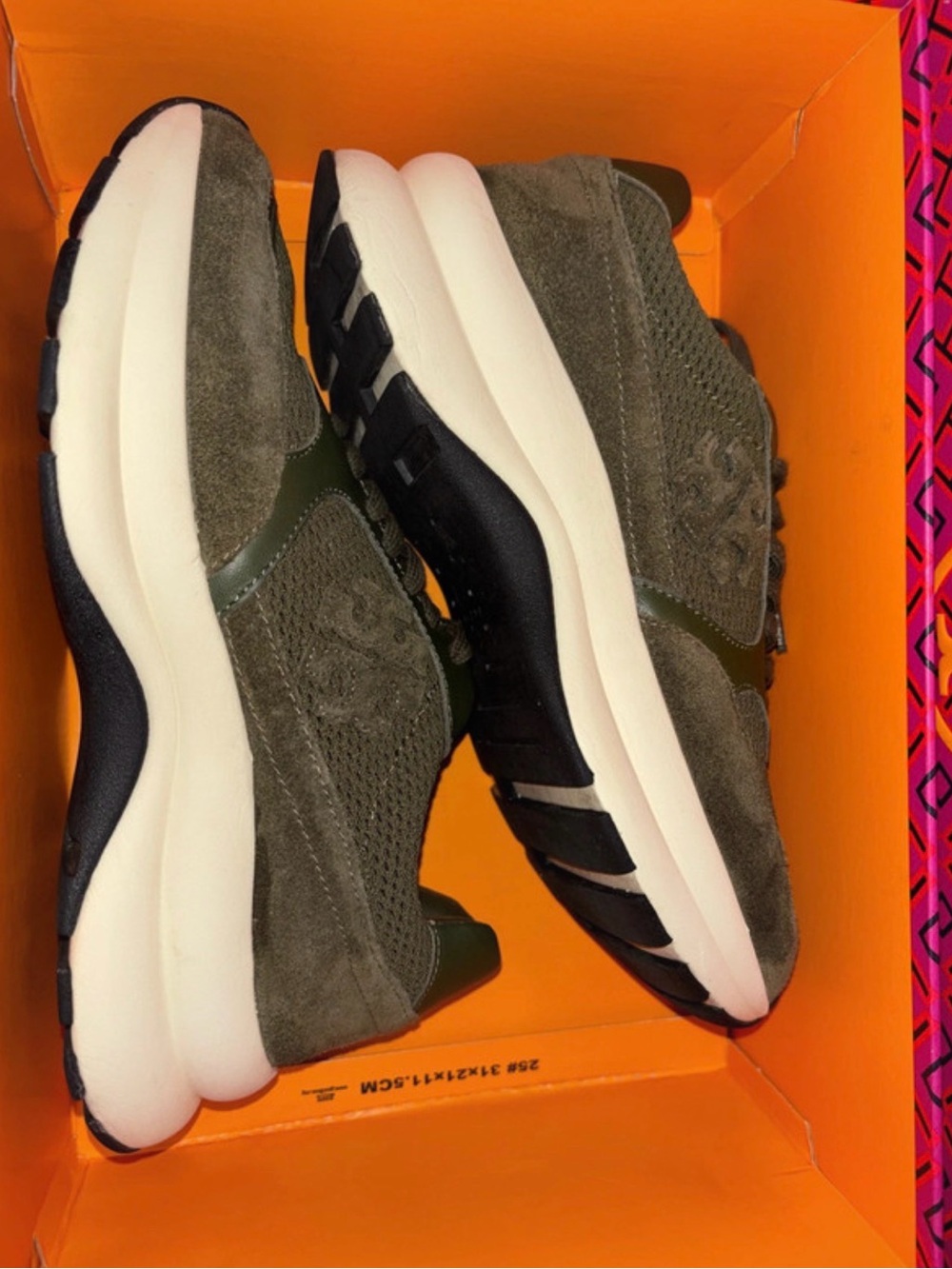 Tory Burch Olive Green Suede & Mesh Sneakers